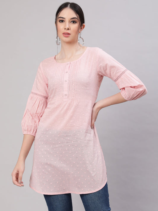 Women Pink Straight Tunic With Three Quarter Sleeves | LASVINI - Redefining Indian Fashion with Elegance
