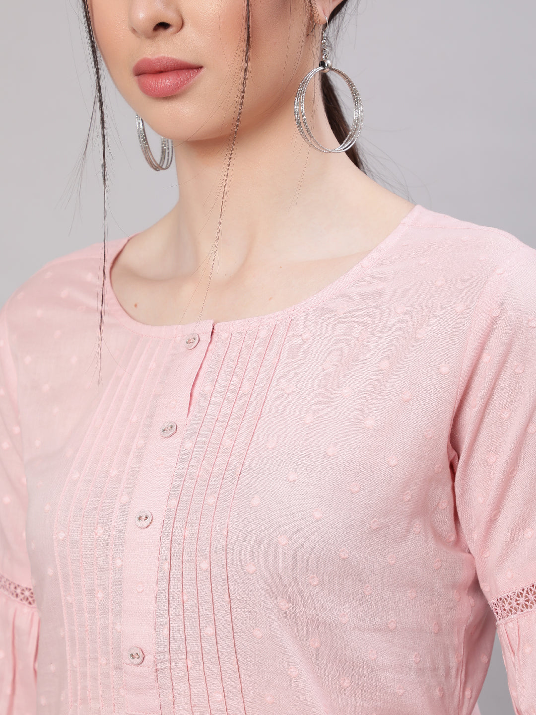 Women Pink Straight Tunic With Three Quarter Sleeves | LASVINI - Redefining Indian Fashion with Elegance
