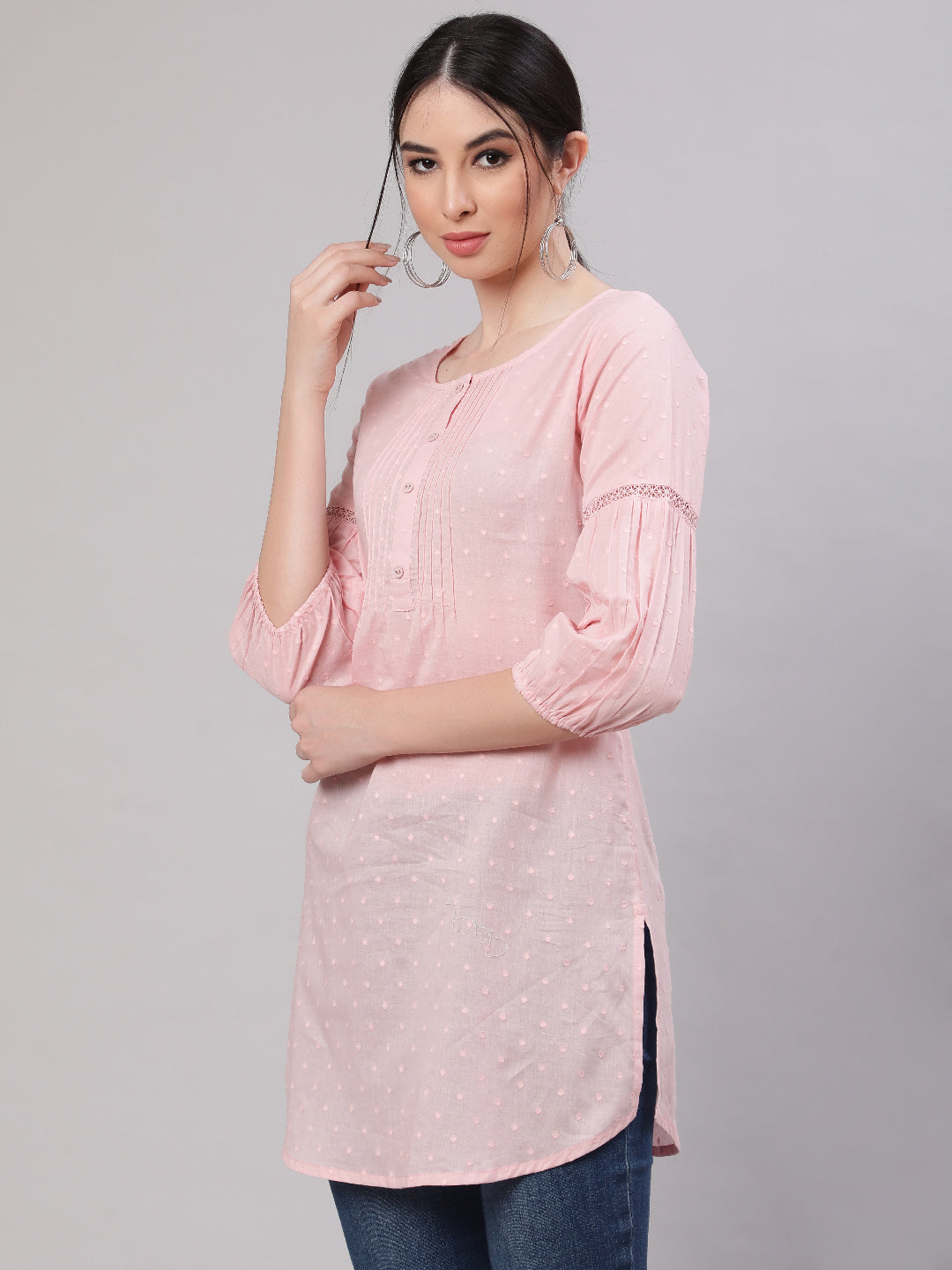 Women Pink Straight Tunic With Three Quarter Sleeves | LASVINI - Redefining Indian Fashion with Elegance