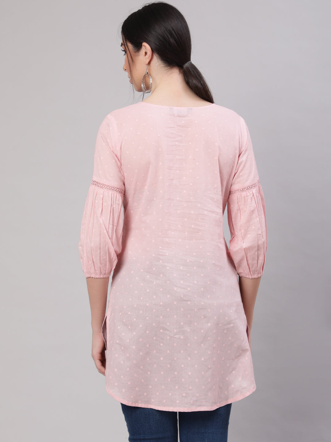 Women Pink Straight Tunic With Three Quarter Sleeves | LASVINI - Redefining Indian Fashion with Elegance