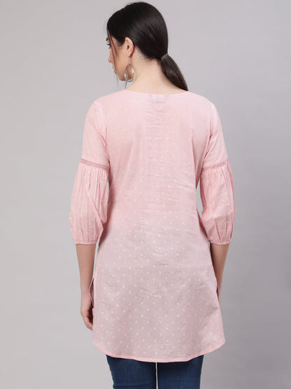 Women Pink Straight Tunic With Three Quarter Sleeves | LASVINI - Redefining Indian Fashion with Elegance