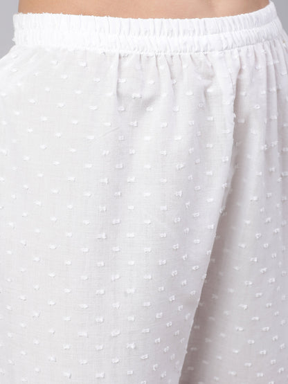 Women White Lace Details Straight Kurta With Trouser And Net Dupatta | LASVINI - Redefining Indian Fashion with Elegance