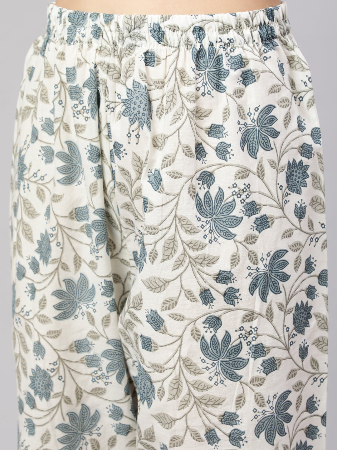 Women Off-White Floral Printed Flared Kurta With Trouser And Dupatta | LASVINI - Redefining Indian Fashion with Elegance