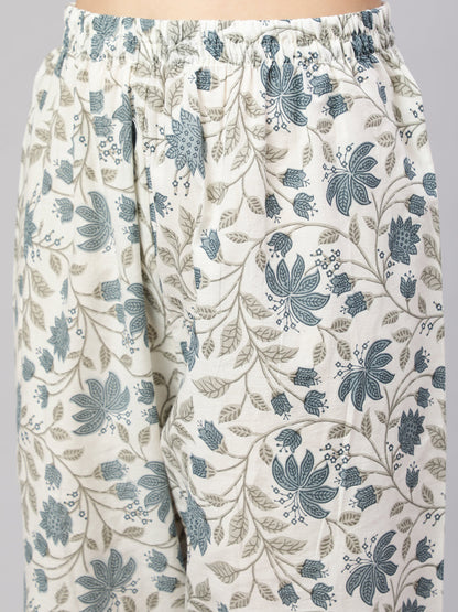 Women Off-White Floral Printed Flared Kurta With Trouser And Dupatta | LASVINI - Redefining Indian Fashion with Elegance