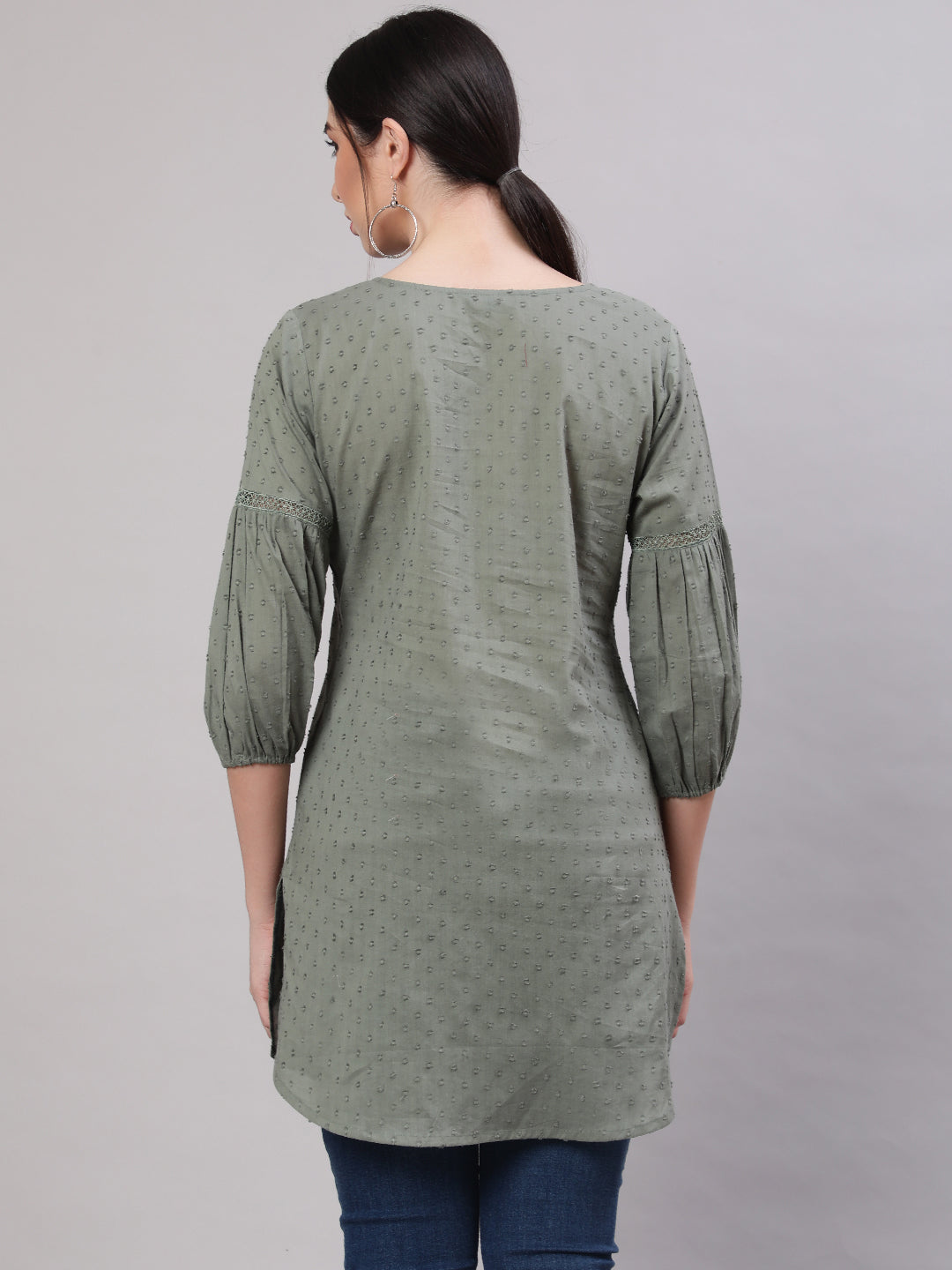 Women Green Straight Tunic With Three Quarter Sleeves | LASVINI - Redefining Indian Fashion with Elegance