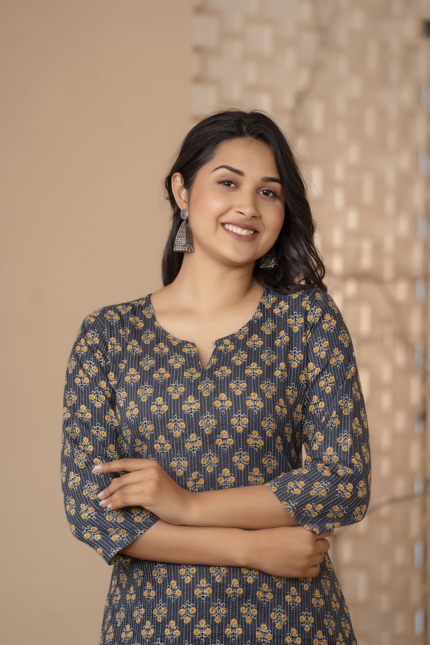 Women Black Printed Straight Kurta With Three Quarter Sleeves | LASVINI - Redefining Indian Fashion with Elegance