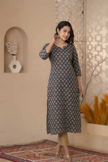 Women Black Printed Straight Kurta With Three Quarter Sleeves | LASVINI - Redefining Indian Fashion with Elegance