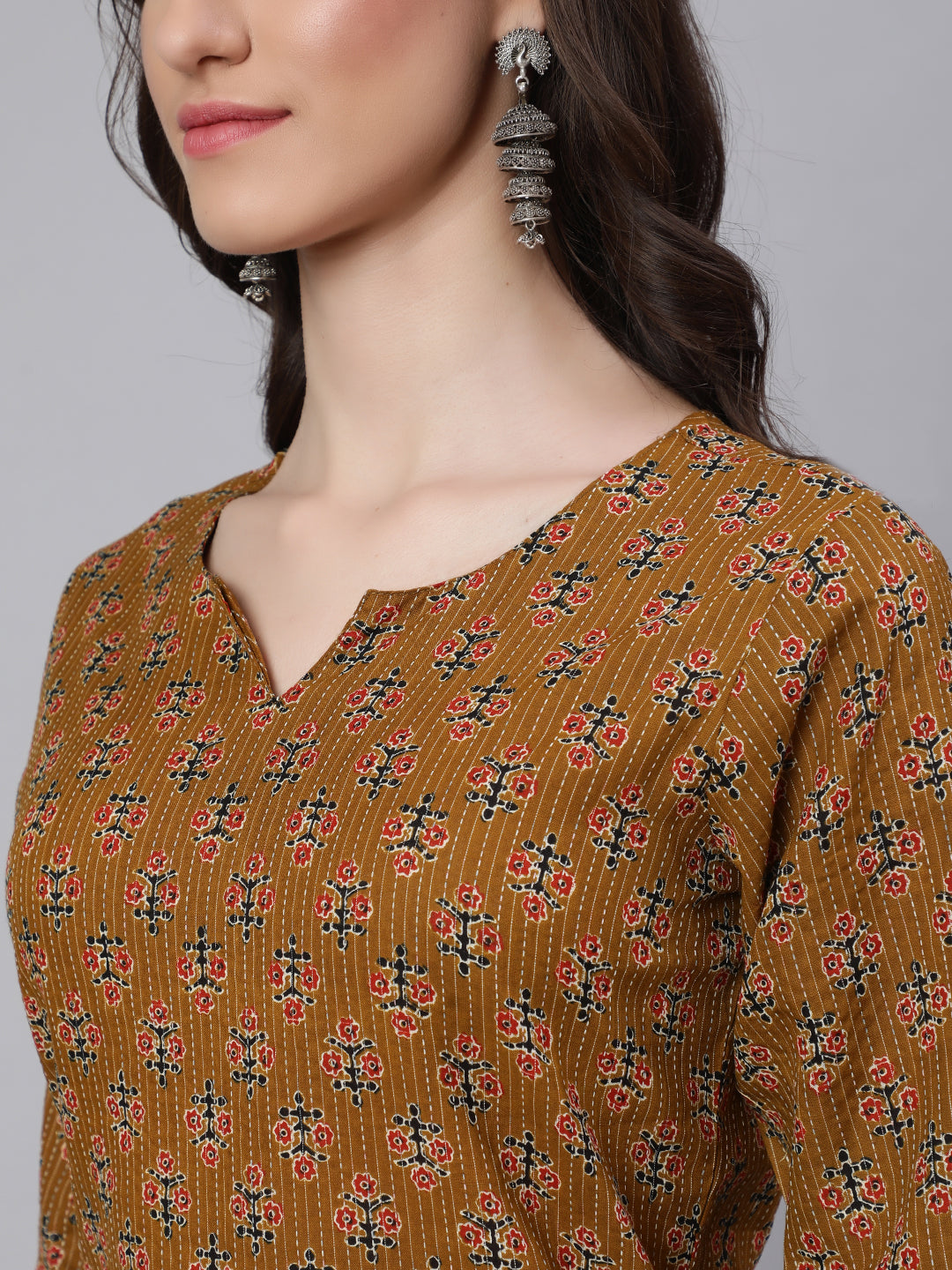 Women Yellow Printed Straight Kurta With Three Quarter Sleeves | LASVINI - Redefining Indian Fashion with Elegance