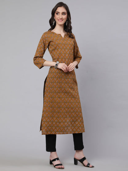Women Yellow Printed Straight Kurta With Three Quarter Sleeves | LASVINI - Redefining Indian Fashion with Elegance
