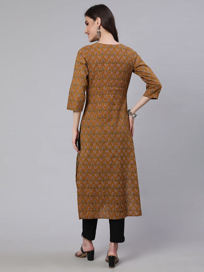 Women Yellow Printed Straight Kurta With Three Quarter Sleeves | LASVINI - Redefining Indian Fashion with Elegance