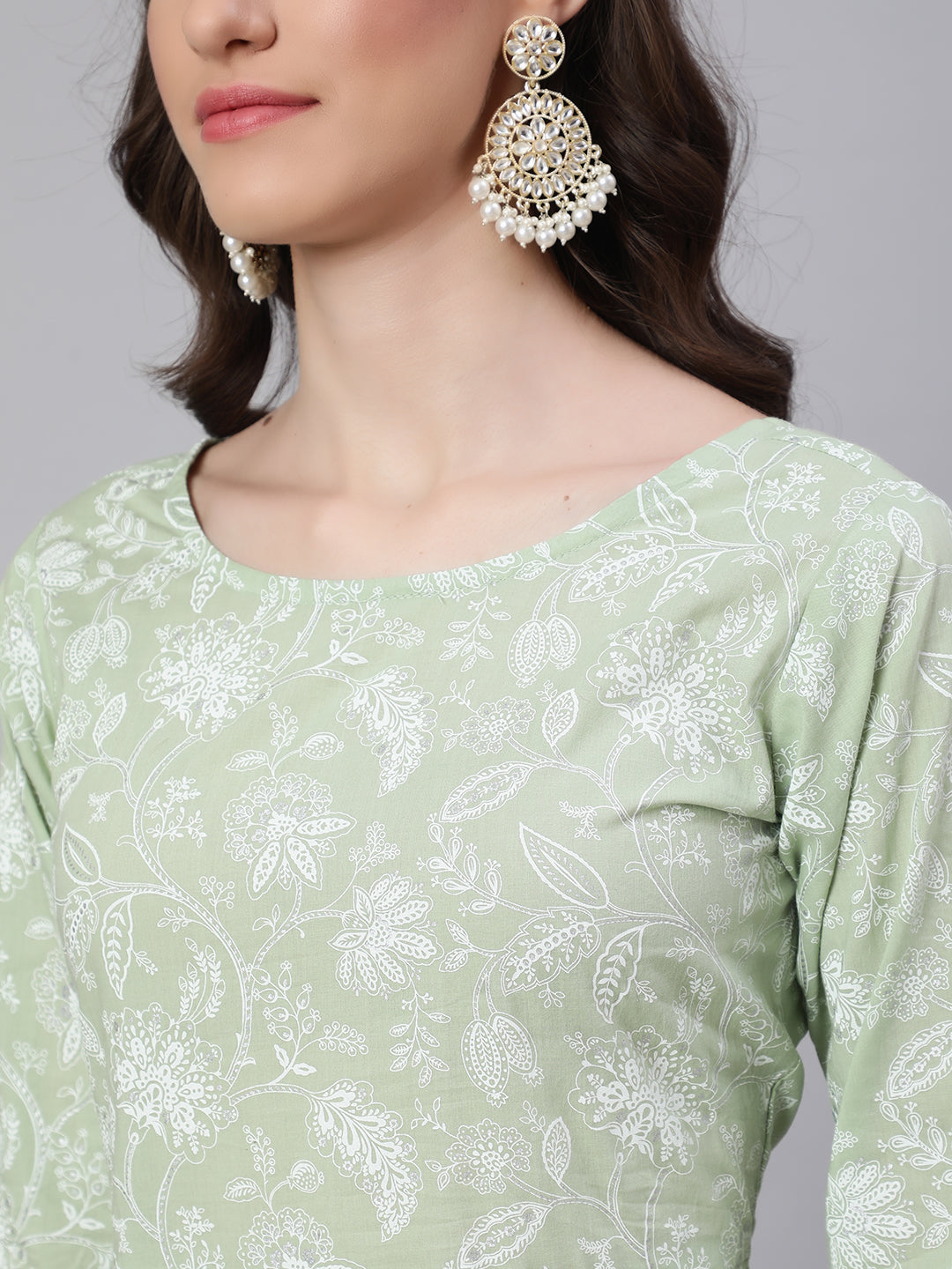 Women Green Floral Printed Anarkali Kurta With Trouser And Dupatta | LASVINI - Redefining Indian Fashion with Elegance