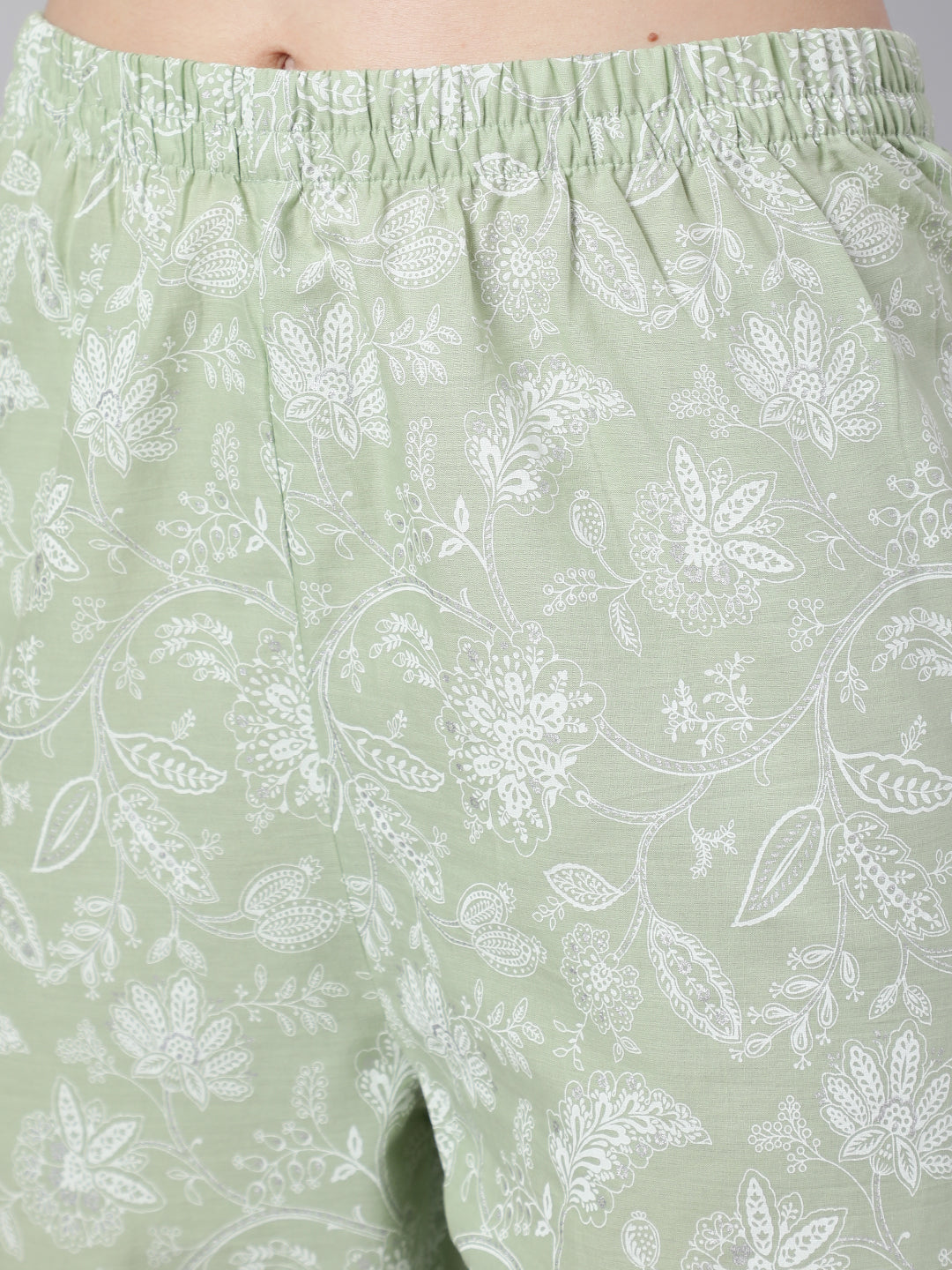 Women Green Floral Printed Anarkali Kurta With Trouser And Dupatta | LASVINI - Redefining Indian Fashion with Elegance