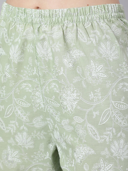 Women Green Floral Printed Anarkali Kurta With Trouser And Dupatta | LASVINI - Redefining Indian Fashion with Elegance