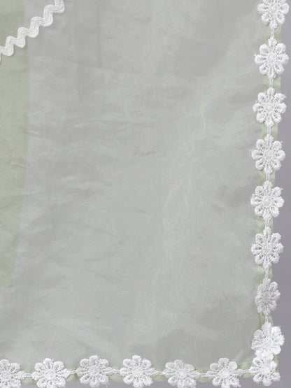 Women Green Floral Printed Anarkali Kurta With Trouser And Dupatta | LASVINI - Redefining Indian Fashion with Elegance