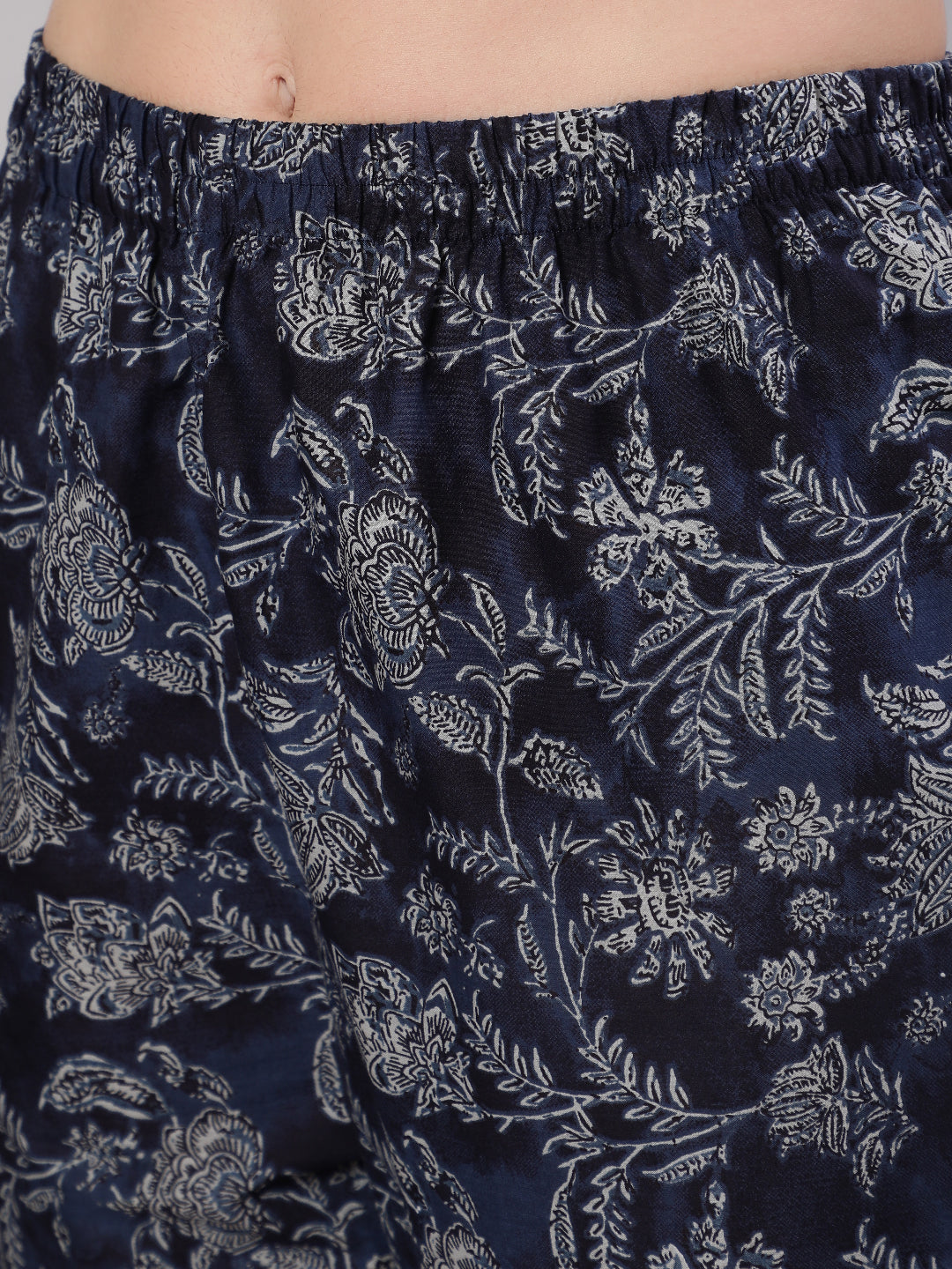 Women Blue Floral Printed Anarkali Kurta With Trouser And Dupatta | LASVINI - Redefining Indian Fashion with Elegance