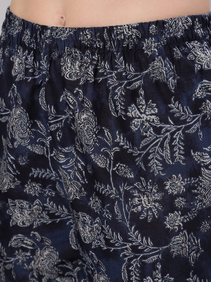 Women Blue Floral Printed Anarkali Kurta With Trouser And Dupatta | LASVINI - Redefining Indian Fashion with Elegance