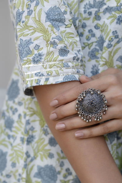 Women Off-White Floral Printed Flared Kurta With Trouser And Dupatta | LASVINI - Redefining Indian Fashion with Elegance