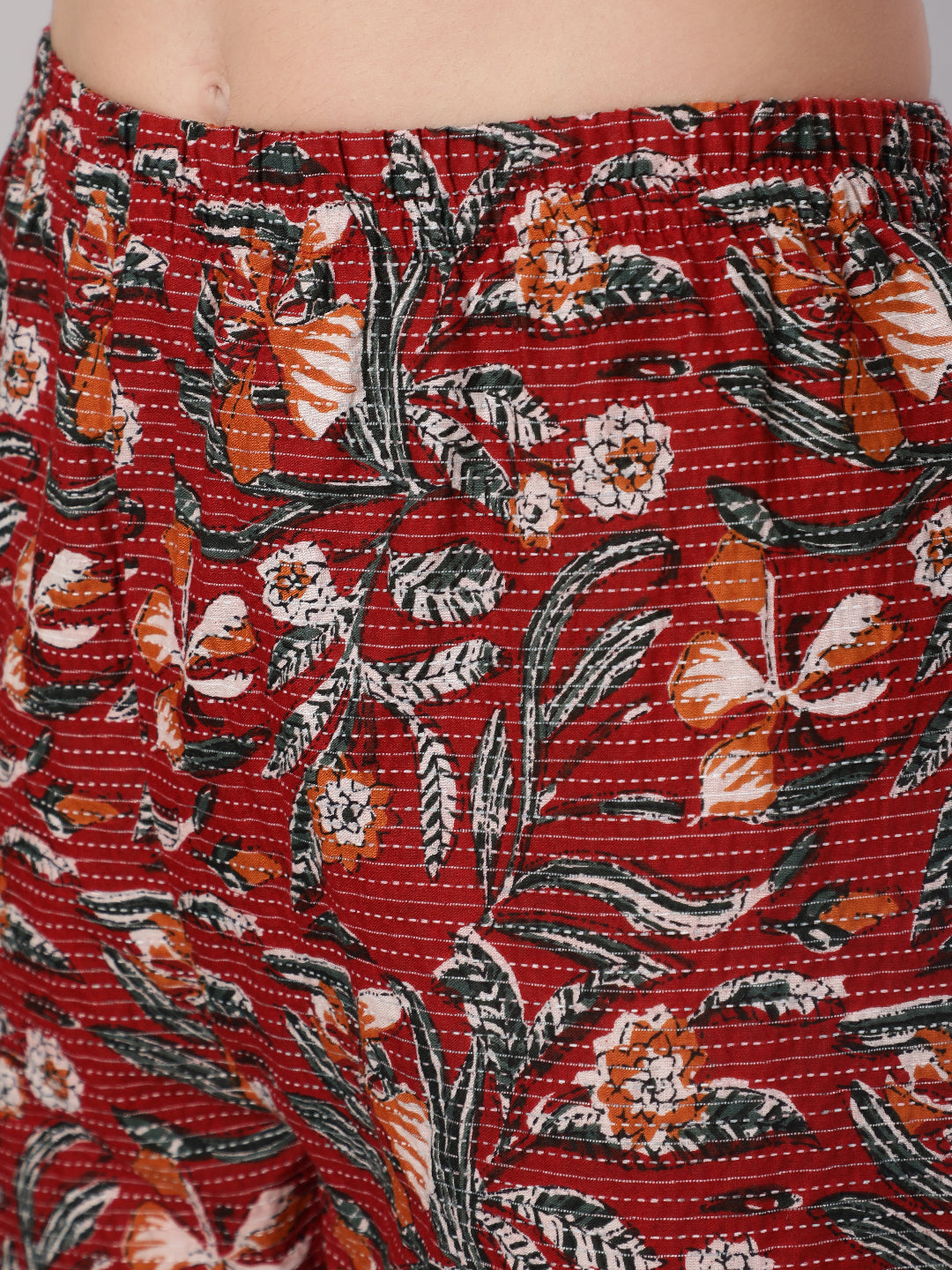 Women Maroon Floral Printed Flared Kurta With Trouser And Dupatta | LASVINI - Redefining Indian Fashion with Elegance