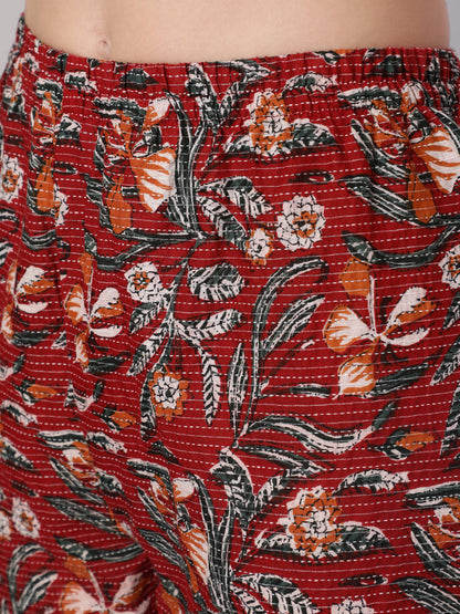 Women Maroon Floral Printed Flared Kurta With Trouser And Dupatta | LASVINI - Redefining Indian Fashion with Elegance