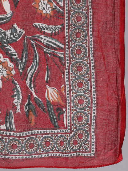 Women Maroon Floral Printed Flared Kurta With Trouser And Dupatta | LASVINI - Redefining Indian Fashion with Elegance