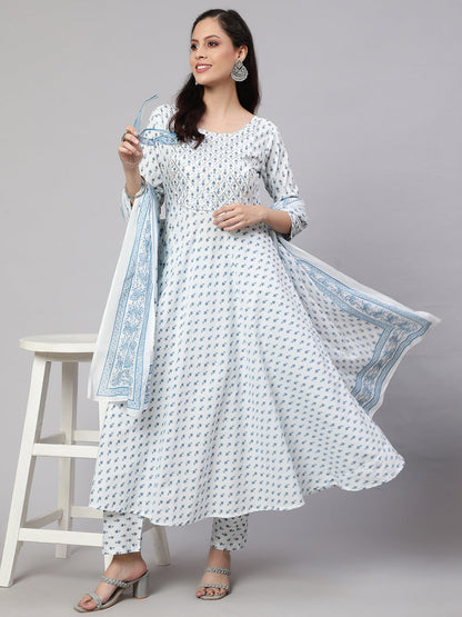 Women Off-White Ethnic Printed Kurta With Trouser And Dupatta | LASVINI - Redefining Indian Fashion with Elegance