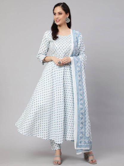Women Off-White Ethnic Printed Kurta With Trouser And Dupatta | LASVINI - Redefining Indian Fashion with Elegance