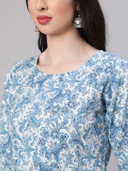 Women Blue Floral Printed Anarkali Kurta With Trouser And Dupatta | LASVINI - Redefining Indian Fashion with Elegance