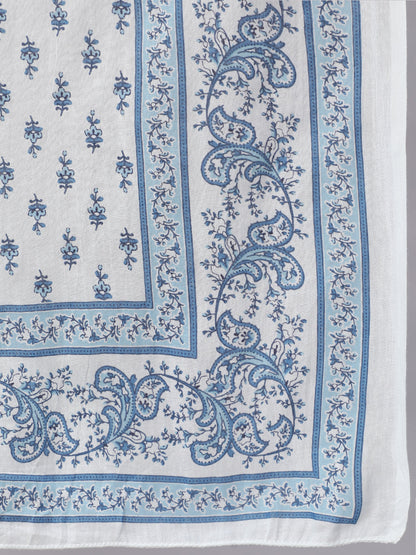 Women Blue Floral Printed Anarkali Kurta With Trouser And Dupatta | LASVINI - Redefining Indian Fashion with Elegance