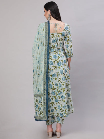 Women Grey Floral Printed Flared Kurta With Trouser And Dupatta | LASVINI - Redefining Indian Fashion with Elegance