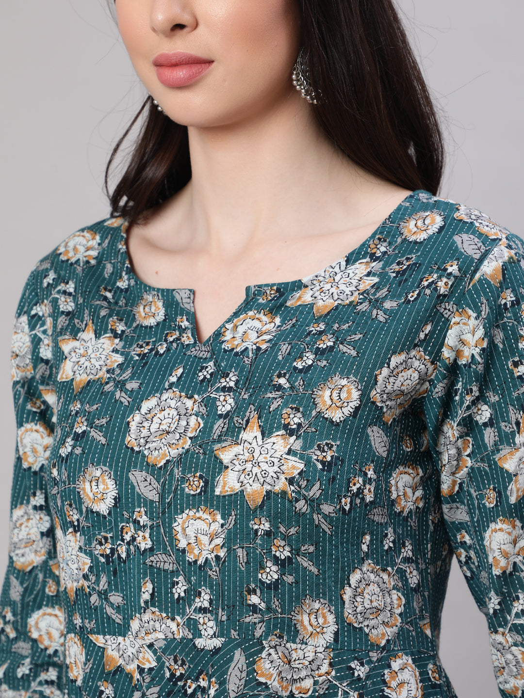 Women Green Floral Printed Anarkali Kurta With Trouser And Dupatta | LASVINI - Redefining Indian Fashion with Elegance