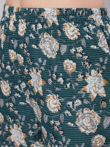 Women Green Floral Printed Anarkali Kurta With Trouser And Dupatta | LASVINI - Redefining Indian Fashion with Elegance