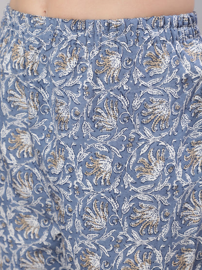 Women Grey Floral Printed Flared Kurta With Trouser And Dupatta | LASVINI - Redefining Indian Fashion with Elegance