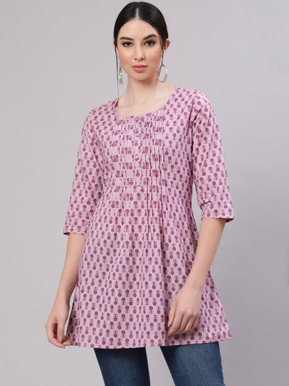Women Mauve Straight Tunic With Three Quarter Sleeves | LASVINI - Redefining Indian Fashion with Elegance