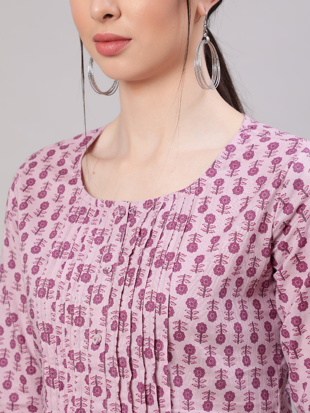 Women Mauve Straight Tunic With Three Quarter Sleeves | LASVINI - Redefining Indian Fashion with Elegance