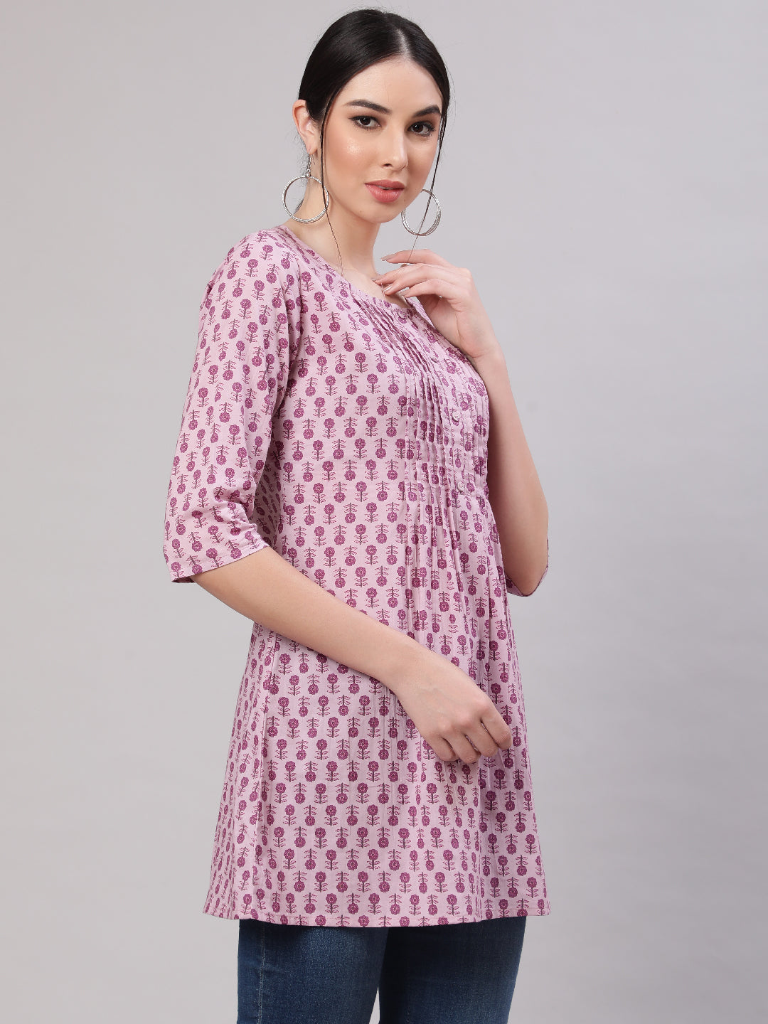 Women Mauve Straight Tunic With Three Quarter Sleeves | LASVINI - Redefining Indian Fashion with Elegance