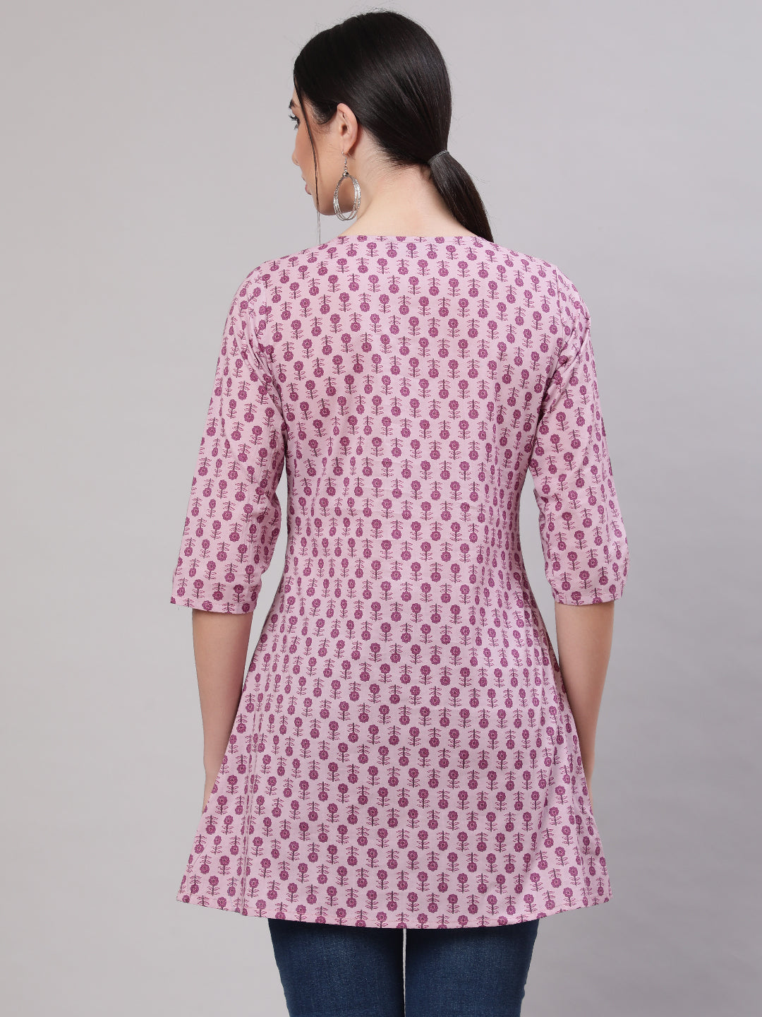 Women Mauve Straight Tunic With Three Quarter Sleeves | LASVINI - Redefining Indian Fashion with Elegance