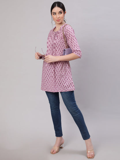 Women Mauve Straight Tunic With Three Quarter Sleeves | LASVINI - Redefining Indian Fashion with Elegance