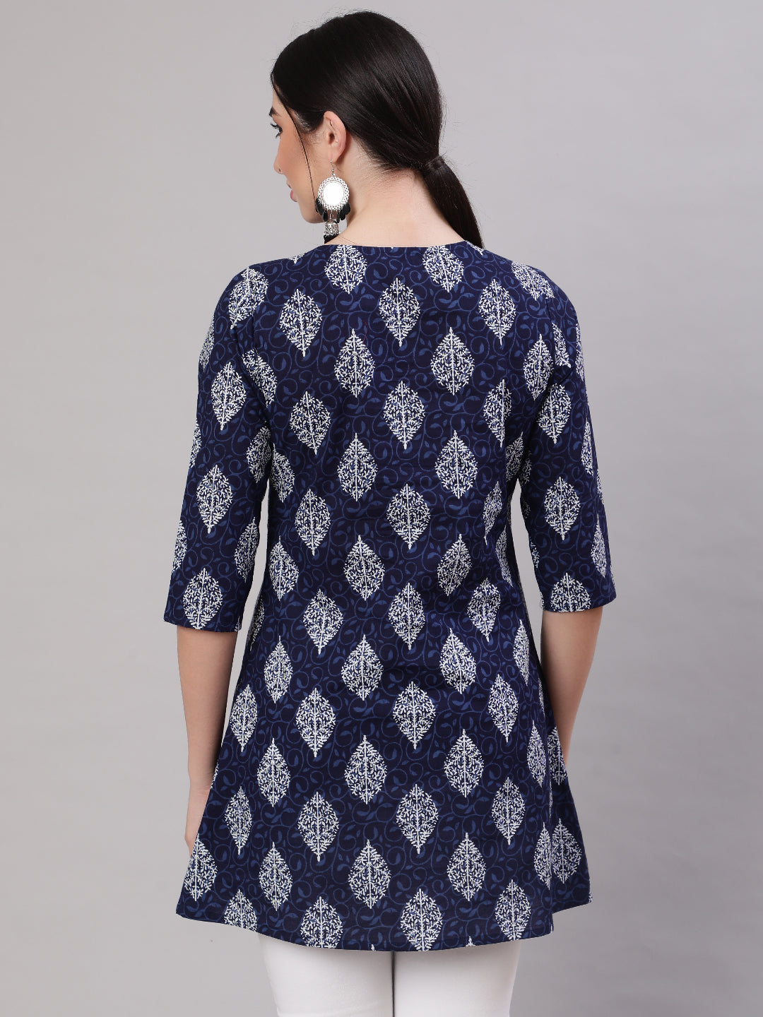 Women Blue Straight Tunic With Three Quarter Sleeves | LASVINI - Redefining Indian Fashion with Elegance