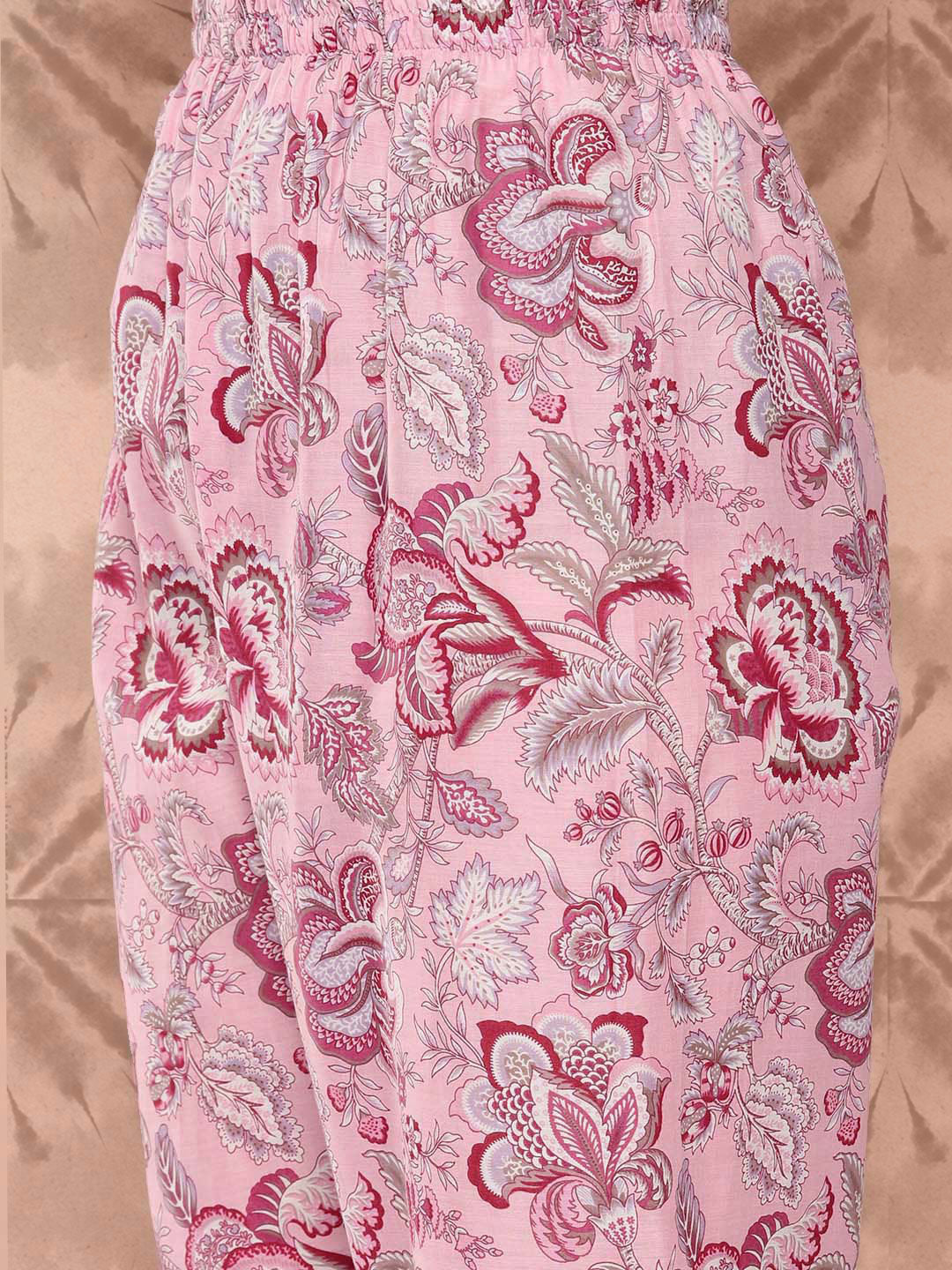 Women Pink Floral Printed Anarkali Kurta With Trouser And Dupatta | LASVINI - Redefining Indian Fashion with Elegance
