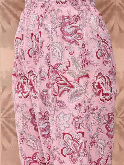 Women Pink Floral Printed Anarkali Kurta With Trouser And Dupatta | LASVINI - Redefining Indian Fashion with Elegance