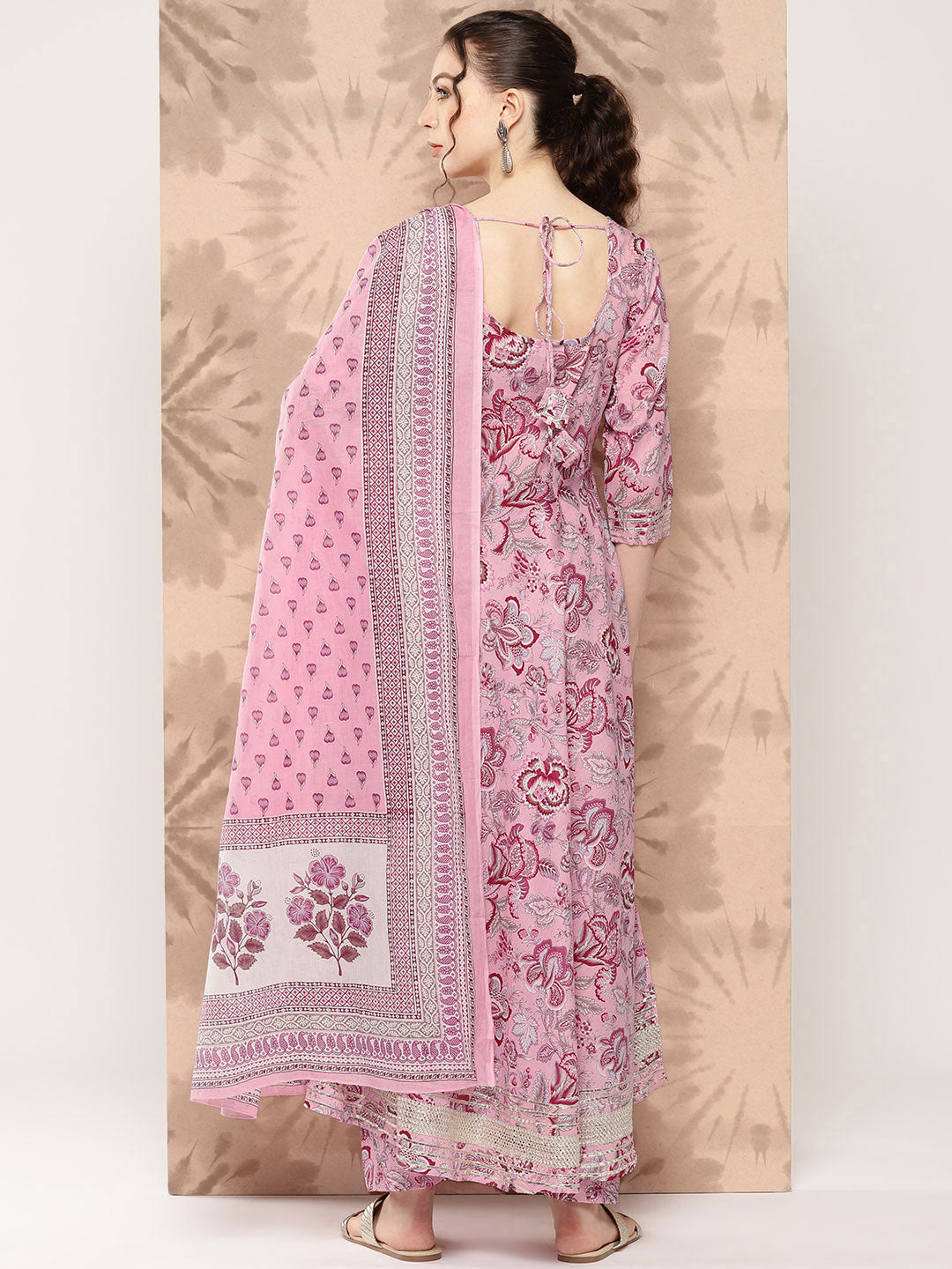 Women Pink Floral Printed Anarkali Kurta With Trouser And Dupatta | LASVINI - Redefining Indian Fashion with Elegance