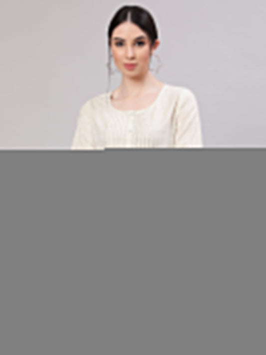 Women Cream Printed Straight Tunic With Three Quarter Sleeves | LASVINI - Redefining Indian Fashion with Elegance