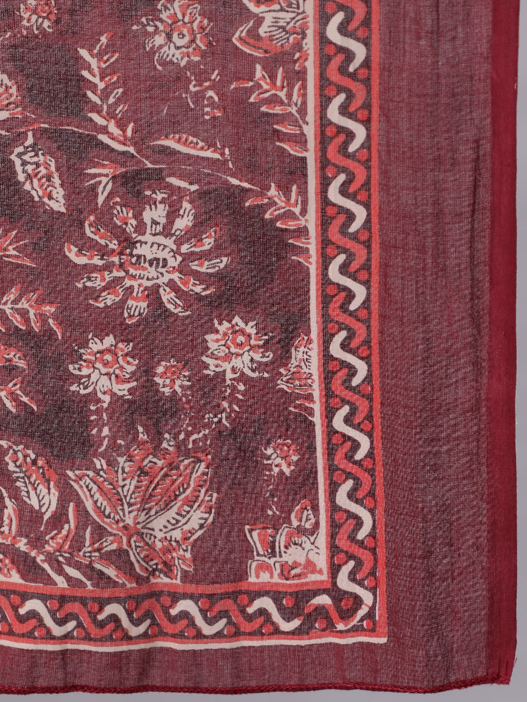 Women Burgundy Floral Printed Flared Kurta With Trouser And Dupatta | LASVINI - Redefining Indian Fashion with Elegance
