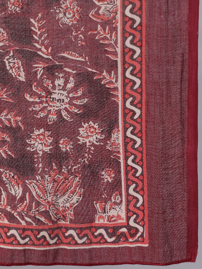 Women Burgundy Floral Printed Flared Kurta With Trouser And Dupatta | LASVINI - Redefining Indian Fashion with Elegance