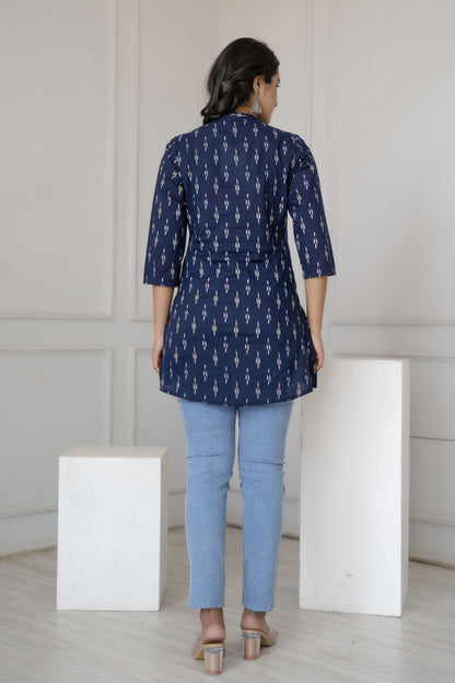 Women Blue Straight Tunic With Three Quarter Sleeves | LASVINI - Redefining Indian Fashion with Elegance