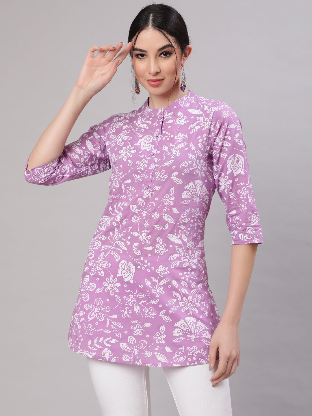 Women Purple Straight Tunic With Three Quarter Sleeves | LASVINI - Redefining Indian Fashion with Elegance