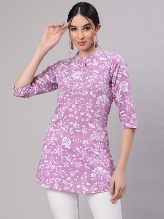 Women Purple Straight Tunic With Three Quarter Sleeves | LASVINI - Redefining Indian Fashion with Elegance
