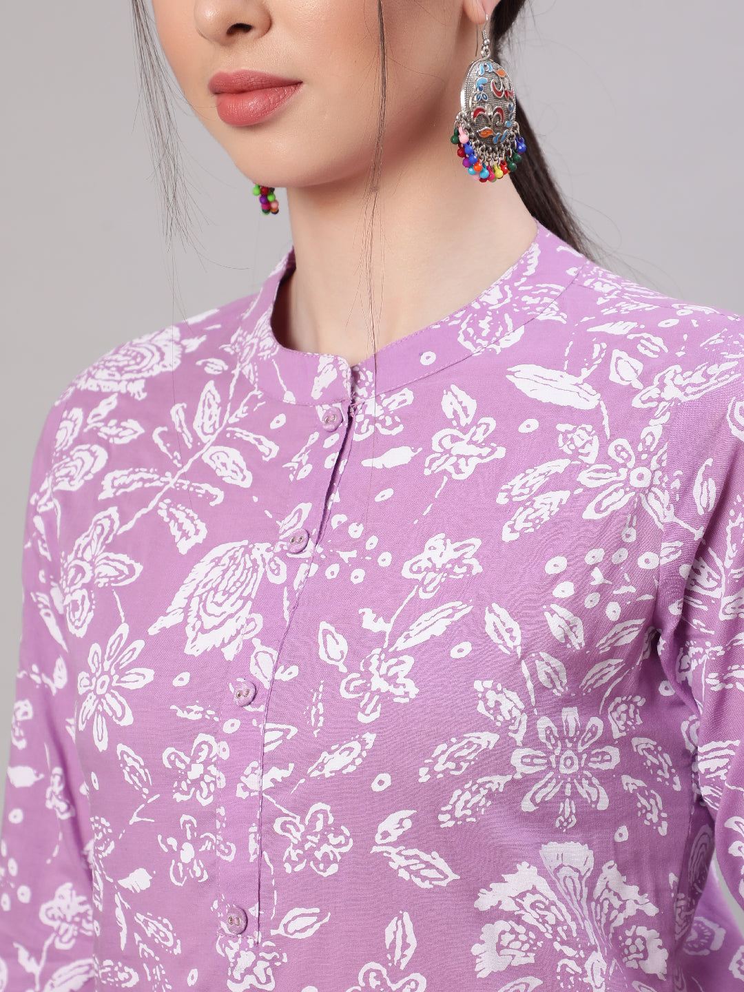 Women Purple Straight Tunic With Three Quarter Sleeves | LASVINI - Redefining Indian Fashion with Elegance