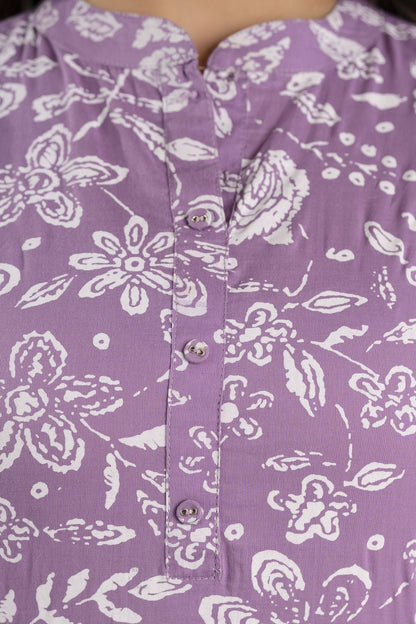 Women Purple Straight Tunic With Three Quarter Sleeves | LASVINI - Redefining Indian Fashion with Elegance