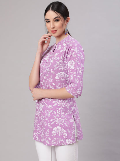 Women Purple Straight Tunic With Three Quarter Sleeves | LASVINI - Redefining Indian Fashion with Elegance